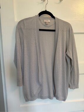 LOFT Open-Front Silver Sparkle Cardigan